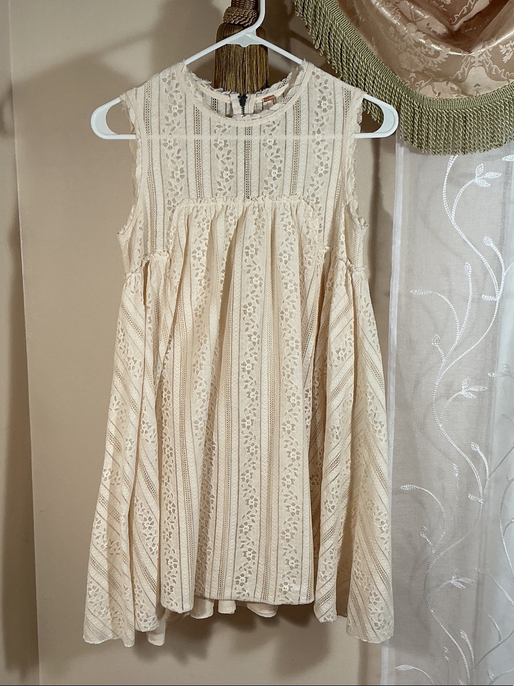 Free People Sleeveless Cream Lace A-Line Women’s Baby Doll Dress Sz XS Cotton
